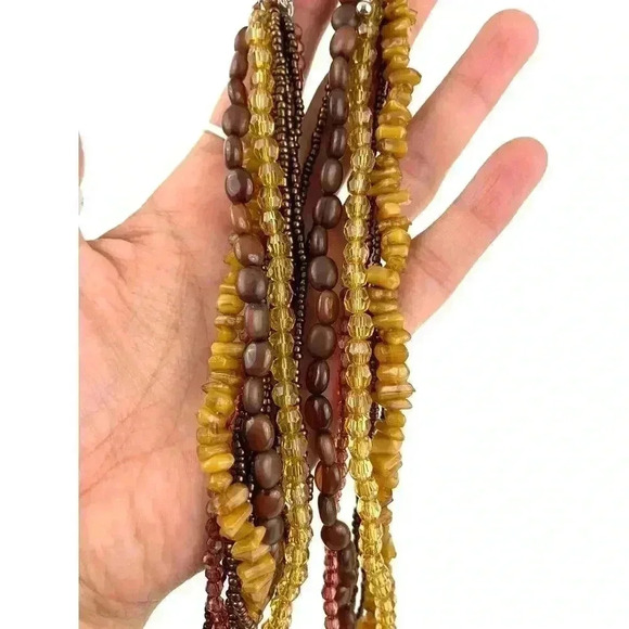 VTG Brown Beaded Faceted Multi Strand Necklace 16" Long Layered 90's Retro - Picture 6 of 10